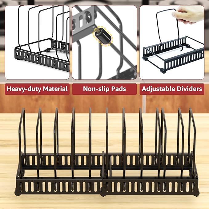 2PACK Cutting Board Organizer, Adjustable Divider Cutting Board Holder with Anti-slip Pads, Kitchen Cabinet Organizer for Baking Cookie Sheet Pan Bakeware Cookie, Black