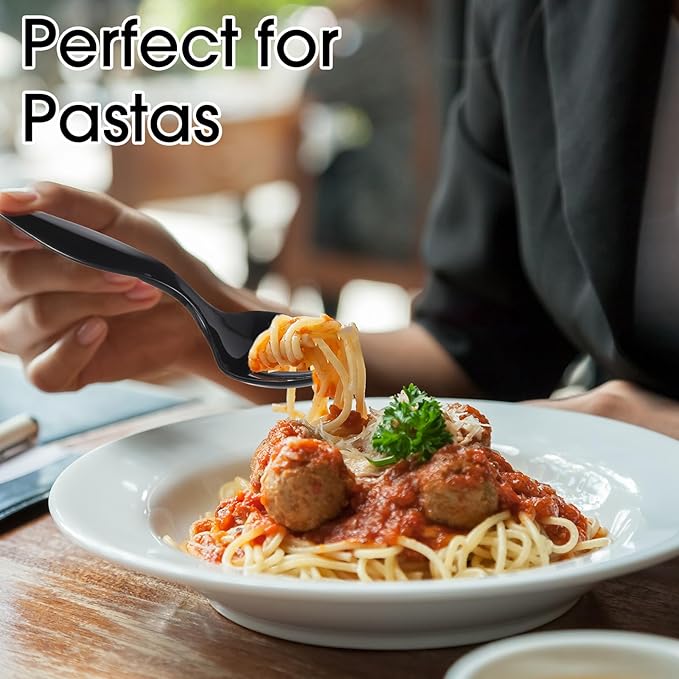Patelai 72 Pcs Disposable Plastic Serving Utensils Set Including Black Disposable Serving Spoons Forks and Tongs Plastic Buffet Ware Supplies for Party Catering Restaurant Picnic Dinner
