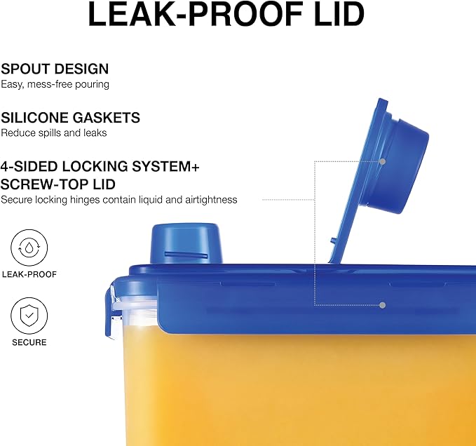 LocknLock Aqua Fridge Door Water Jug with Handle BPA Free Plastic Pitcher with Screw Top Lid Perfect for Making Teas and Juices, 1 Gallon, Blue