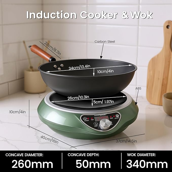 1700W Commercial Induction Wok Cooktop – Concave Wok Burner with Continuous Heating, Professional Countertop Induction Stove for Stir Fry, 120V Electric Wok Burner