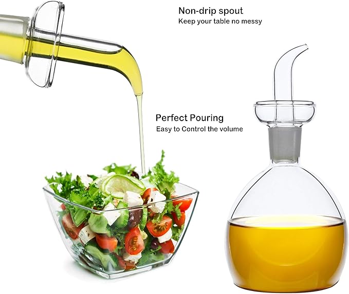 HAIZEEN 10 oz / 300 ml Clear Glass Olive Oil Dispenser Bottle - Oil & Vinegar Cruet with Pourers and NO Funnel Needed - Olive Oil Carafe Decanter for Kitchen and BBQ