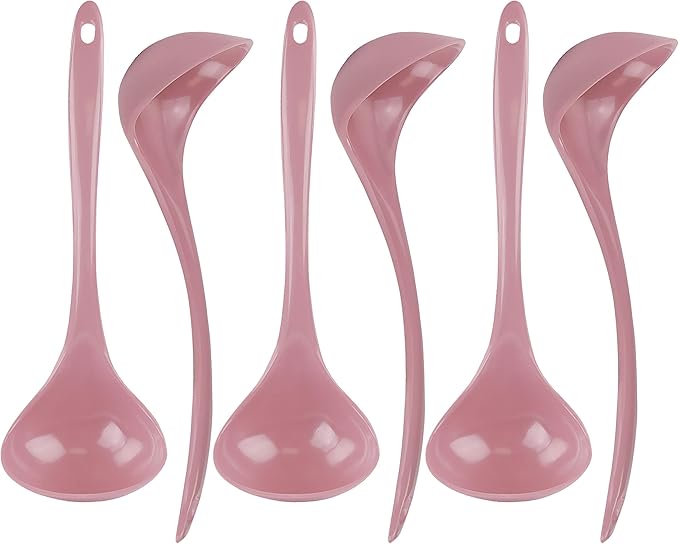 Reston Lloyd Melamine Soup Ladle Kitchen Utensil, Premium Quality Utensil with Heat Resistant Ergonomic Handle, Durable BPA-Free Plastic, 10.5 inch long, 6pc Set, Pink