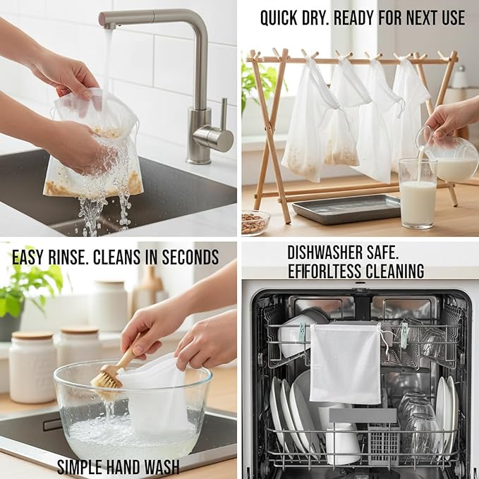 Kimmama 4 Pack Nut Milk Bag, Food Grade Nylon Strainer, 7.9 x 11.8 inch Cheese Cloth Bag for Straining Fruit Juice, Tofu, Almond, Coffee, Yogurt and Soup