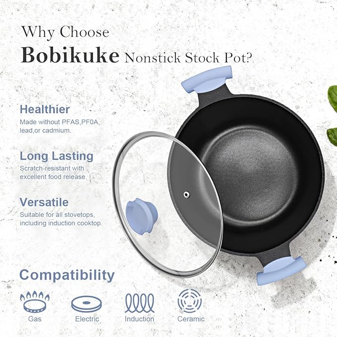 6.5 Quart Stock Pot with Lid, Non Stick Cooking Pot, Soup Pot Nonstick with Stay-Cool Handle, Induction Cookware for Pasta,Soup, Suitable for All Stoves, PTFE & PFAS-Free, Blue