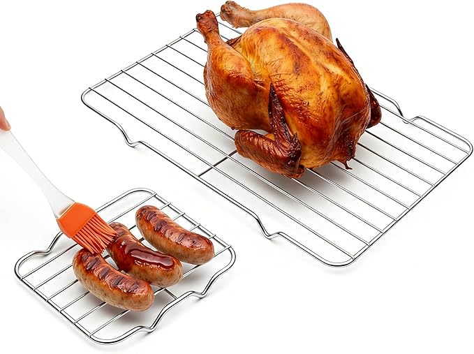 Compact Toaster Oven Rack 2-Pack, 10x6.2" & 5x4.4" Stainless Steel Baking Rack, Small Tiny Wire Cooling Rack for Baking Sheet, Heavy Duty Cooling Racks for Meat, Bacon, Sausage, Dishwasher Safe