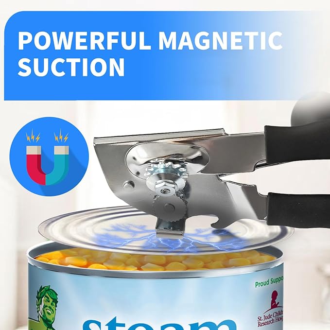 Heavy Duty Magnetic Can Opener for Seniors & Arthritis - Smooth Edge, Extra Long Easy-Grip Non-Slip Handle for Weak Hands, Kitchen, Camping & RV