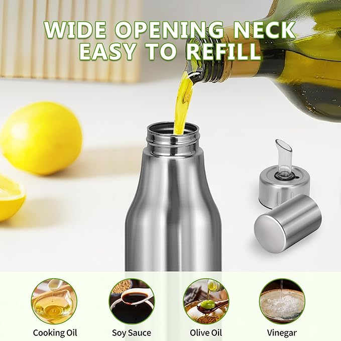 Stainless Steel Oil Dispenser Bottle - Leak-Proof Olive Oil Decanter for Kitchen(17Oz)