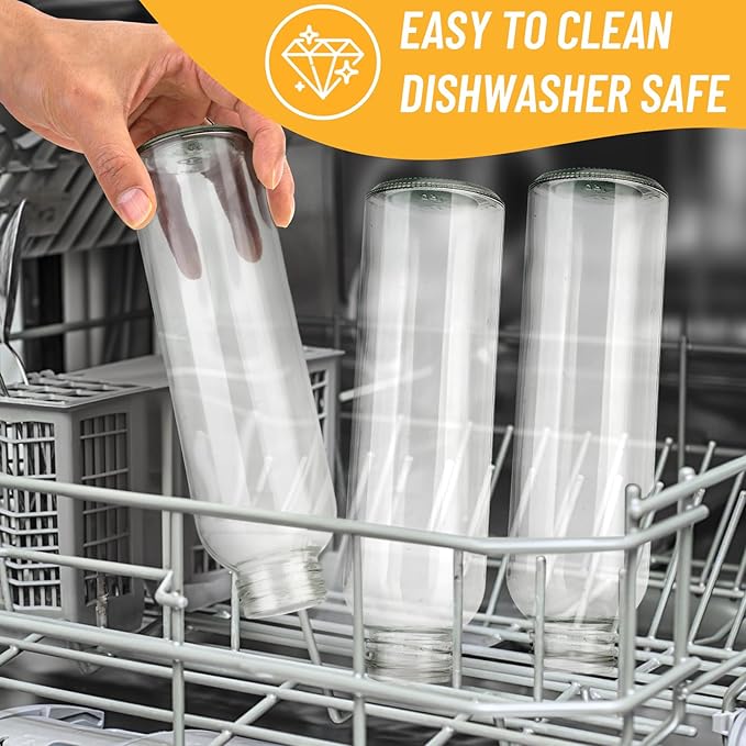 Sursip [12 Pack] 18 oz Glass Water Bottles with Lids, Juice Bottles, Clear glass juice bottle for juicing, Eco-Friendly Reusable Glass Juicing Bottles with Stainless Steel Lid, BPA Free,Leak-Proof