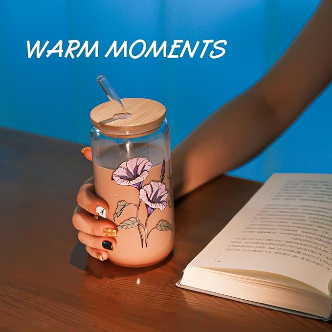 Birth Month Flower Iced Coffee Glass Cup 16oz Custom Tumbler Birthday Gifts Personalized Gifts for Women, Teachers, Bridesmaids, Birthdays, Mom, Valentines