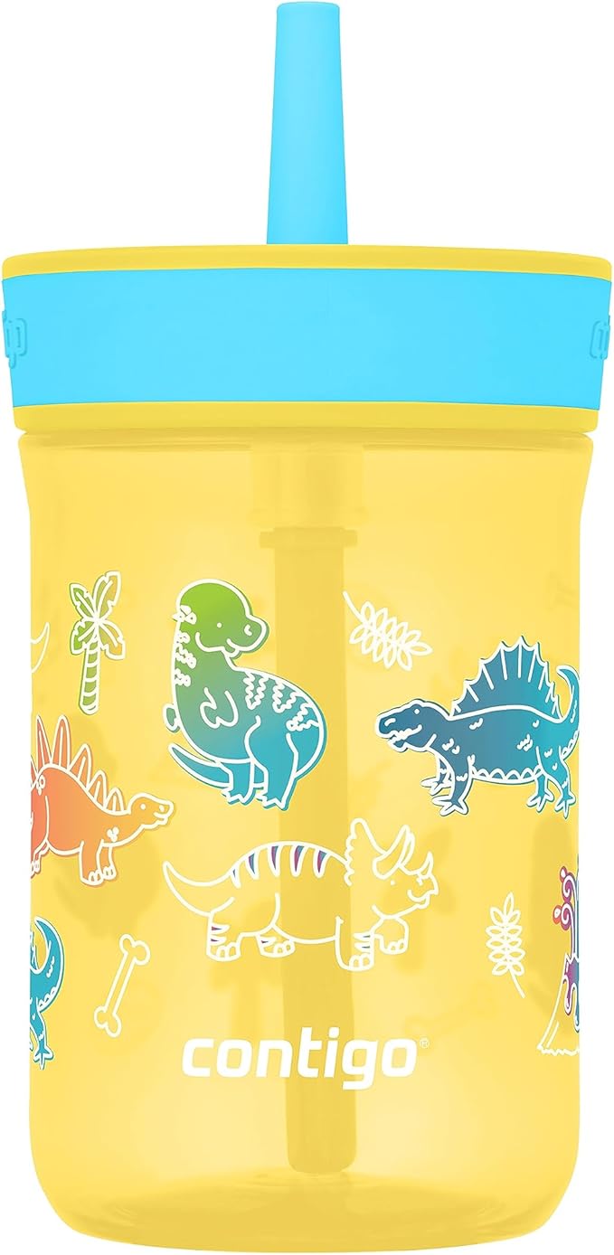 Contigo Kids’ Leighton Straw Tumbler with Spill-Proof Leak-Proof Lid 14oz Pineapple/Dinos