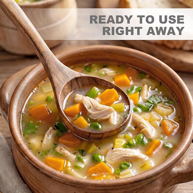 Wooden Soup Ladle, Non-Toxic Non-Scratch Natural Acacia Wood Serving Spoon for Soup, Gravy, Sauces & Porridge, Ideal for Home Dining, Buffets & Daily Meals, 7.48 Inch