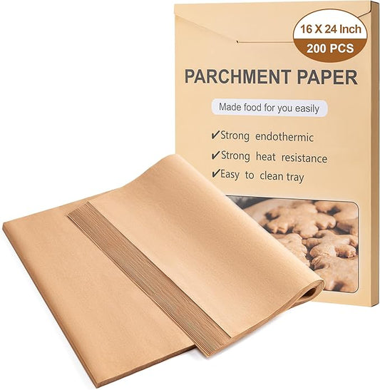 200Pcs Parchment Paper sheets, 16 x 24 Inches Non-Stick Precut Baking Parchment,Unbleached,Parchment Paper For Baking,Fryer, Cooking,Oven,Perfect for Bread, Cakes, Barbecue