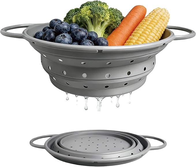 2-Quart Silicone Collapsible Colander – For Kitchen Use, Pasta Strainer, Strainers & Collapsible Strainers (Slate Gray, 2-Quart)