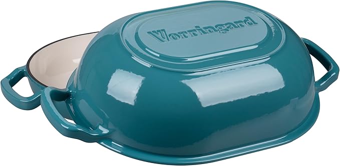 Enameled Cast Iron Sourdough Bread Oven, Dutch Oven, Loaf Cast Iron Bread Pan for Homemade Bread Baking, Meatloaf Pan with Lid, 7QT, Bluegreen