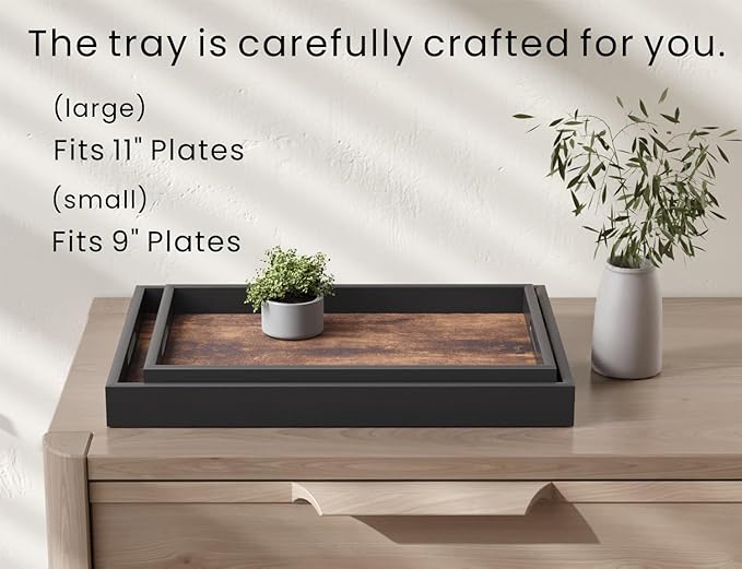 Set of 2 Wooden Serving Tray with Handles,Decorative Trays Platter,Breakfast Tray in Bed,Large Coffee Table Tray，Food Drinks Trays for Eating,Working,Storing