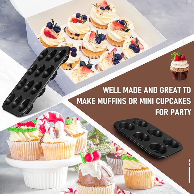 3 Pack Nonstick Muffin Pan Carbon Steel Cupcake Pan Muffin Tin Easy to Clean Tray Bakeware for Baking Cup Cake Cheesecake, 6, 12, and 24 Cup, Jumbo