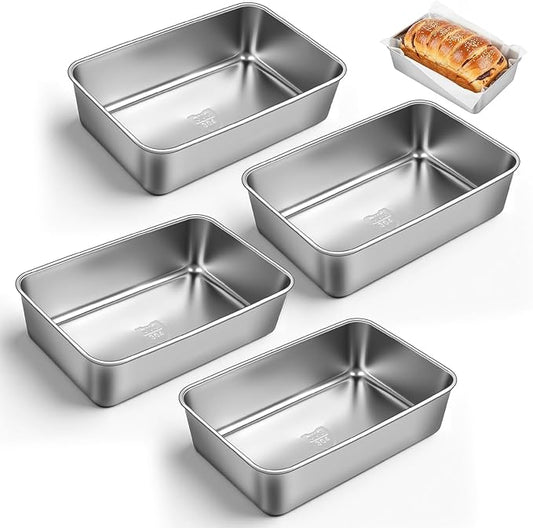 4 Packs 9×5 Inch Loaf Pans for Baking Bread, 304 Stainless Steel Loaf Bread Pan with Parchment Paper Liners, Metal Bakeware for Bread, Meatloaf, Cake & Brownies, Easy Release, Oven & Dishwasher Safe