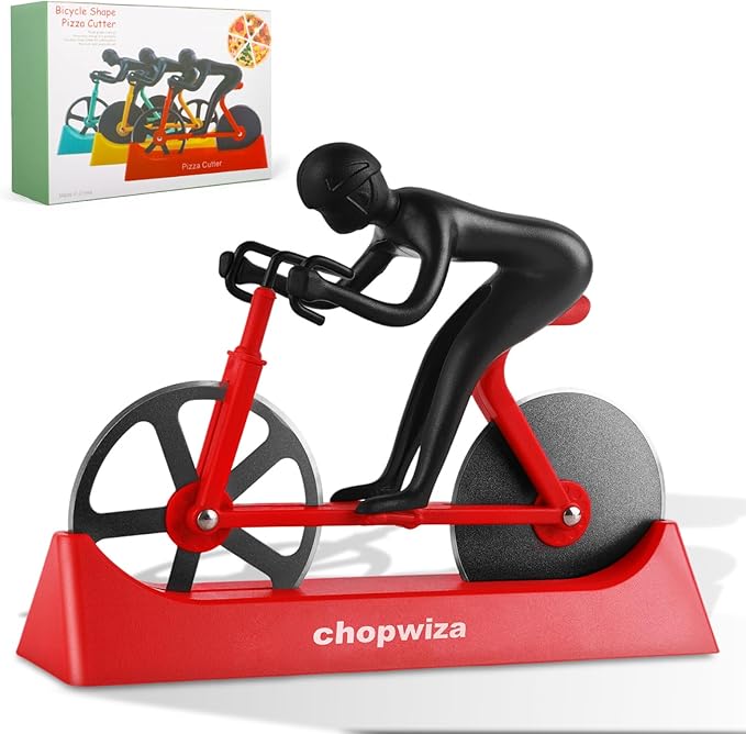 Bike Pizza Cutter,Bicycle Pizza Slicer,Stainless Steel Pizza Cutter Wheels with Stand,Unique Kitchen Gadget,Gifts for Cyclists Men,Cool Men’s Gift