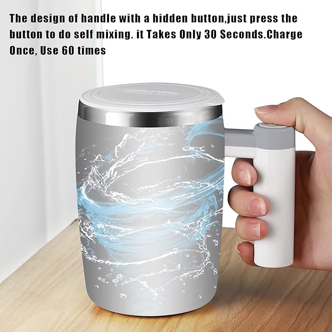 Self Stirring Mug,Rechargeable Auto Magnetic Coffee Mug with 2Pc Stir Bar,Waterproof Automatic Mixing Cup for Milk/Cocoa at Office/Kitchen/Travel 14oz Best Gift - White