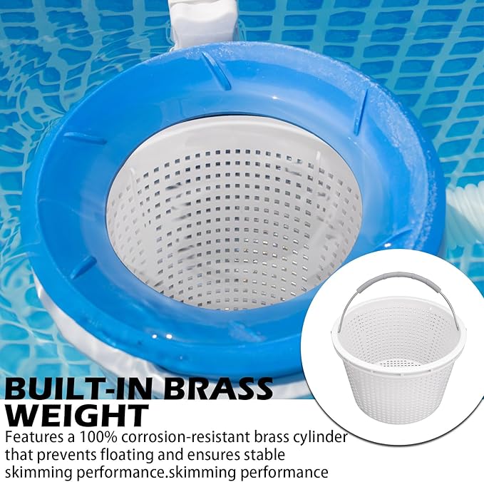 8" Pool Skimmer Basket for Inground Pool, Compatible with Pentair U-3 Skimmer Basket 08650-0007 and Hayward SP1070 Pool Basket, with Stainless Steel Handle, Built-in Brass Weight, Rubber Grip