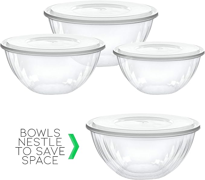 PLASTICPRO Disposable 150 Ounce Round Crystal Clear Plastic Serving Bowls, With Lids Party Snack or Salad Bowl, Chip Bowls, Snack Bowls, Candy Dish, Salad Container Pack of 8 Dough Rising Bowls