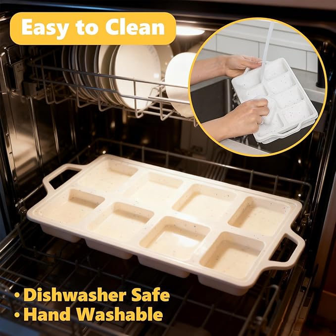 3PCS Silicone Mini Loaf Pans with Metal Reinforced Frame and Gloves, 8 Cavity Non Stick Small Bread Pan, Small Bread Pans for Baking, Tiny Meatloaf Pan for Brownie Pan-Cream Dishwasher Safe BPA Free