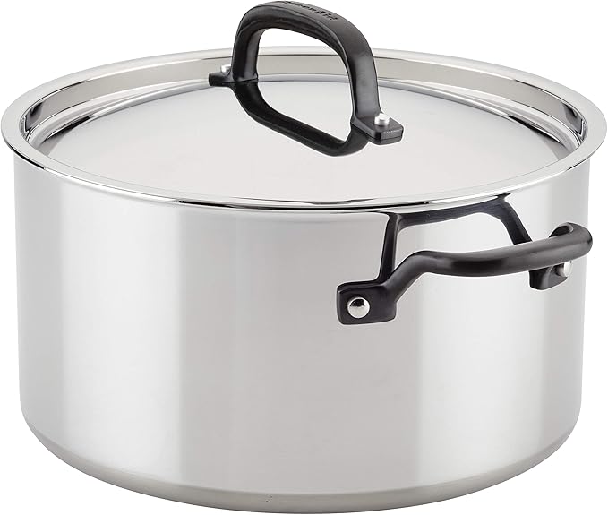 KitchenAid 5-Ply Clad Polished Stainless Steel Stock Pot/Stockpot with Lid, 8 Quart