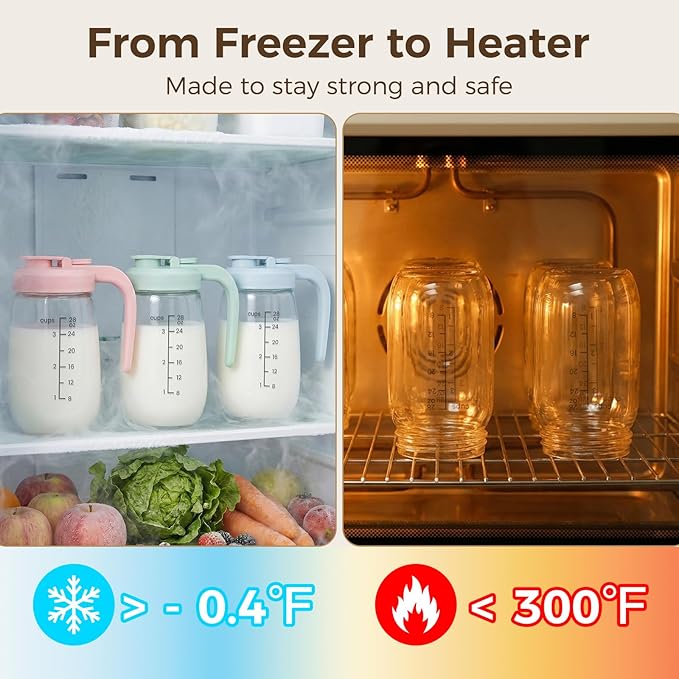 Breast Milk Pitcher 32 OZ, Heat & Cold Resistant, Sudden Temperature Safe, Fast Baby Formula Maker with Wide Mouth, No Leak Borosilicate Glass Fridge Storage Container for Juice, Cold Brew-Green