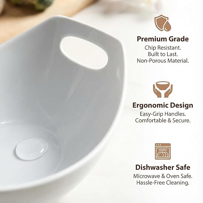 Ceramic Serving Bowls with Handles, Large Salad Bowl Set for Entertaining, Mixing, Serving Dishes for Parties, Kitchen, Housewarming & Everyday Use, Set of 3, 15/28/49 oz