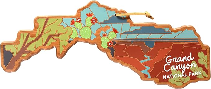 Totally Bamboo Grand Canyon National Park Shaped Cutting Board and Charcuterie Serving Platter with Artwork by Summer Stokes, Includes Hang Tie for Wall Display