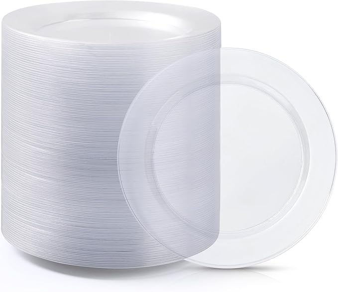 100PCS Clear Plastic Dessert Plates 7inch, Premium Hard Disposable Plates for Party, Wedding