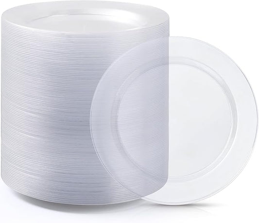 100PCS Clear Plastic Dessert Plates 7inch, Premium Hard Disposable Plates for Party, Wedding