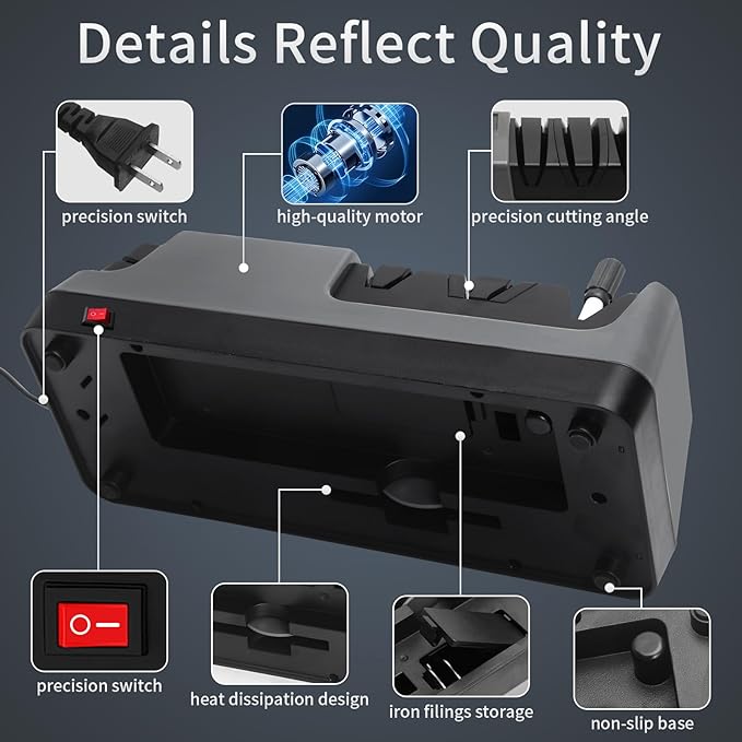 Electric Knife Sharpener for Knives, Scissors, Axes, 5-in-1 Multi-Function Sharpener with Adjustable Speed, 3-Stage Diamond Grinding, Ceramic Polishing Rod, LCD Display