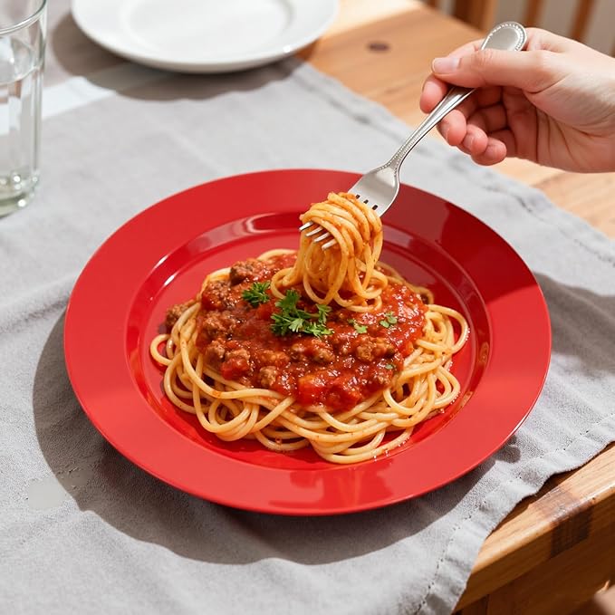 FLOWERCAT 200PCS Red Plastic Plates Disposable Plates for Party - Heavy Duty Plastic Plates - 10" &7" Plate for 100 Guests Parties and Events &July 4th