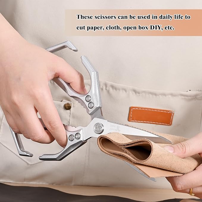 Kitchen Shears, stainless steel Sharp Kitchen scissors Dishwasher Safe, Gadgets Cooking Shears for Meat, Chicken Fish Poultry Herb Bread for Food Multi-function for home use (silver)