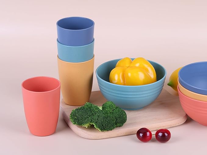 LuckyZone Wheat Straw Reusable Cup (12 oz) - Unbreakable Drinking Glasses Sets - Dishwasher Safe Tumbler - Lightweight, BPA Free and Eco friendly (6Pcs/6Color)