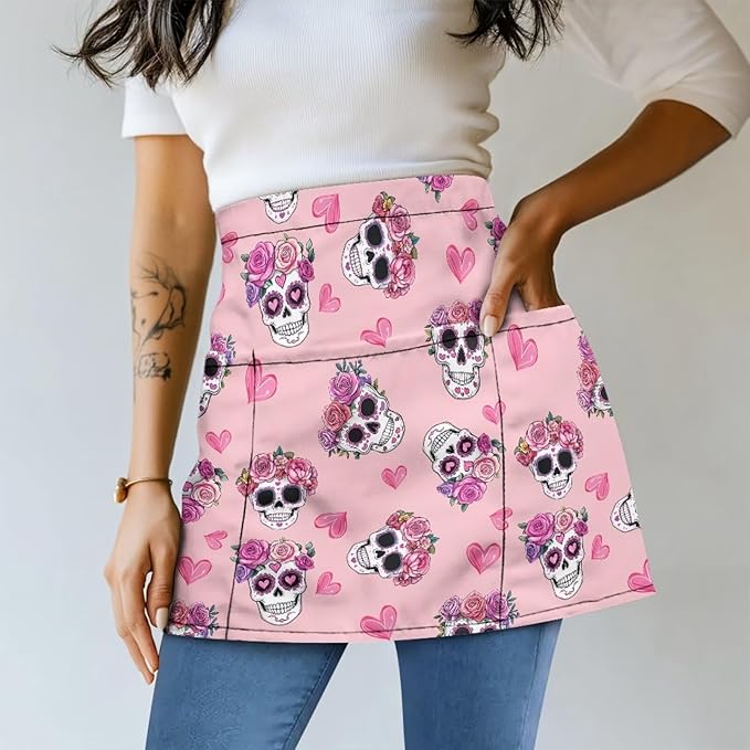 Server Waitress Waist Apron with 3 Pockets, Short Aprons for Servers,Waiter Apron For Waiter Accessories