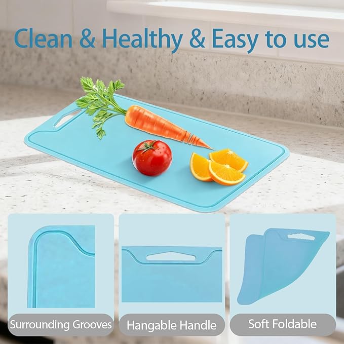 Jerliflyer Silicone Cutting Board,8.6 * 11.8in BPA Free Flexible Kitchen Chopping Board for Meat, Vegetables and Fruit,Dishwasher Safe(Blue)