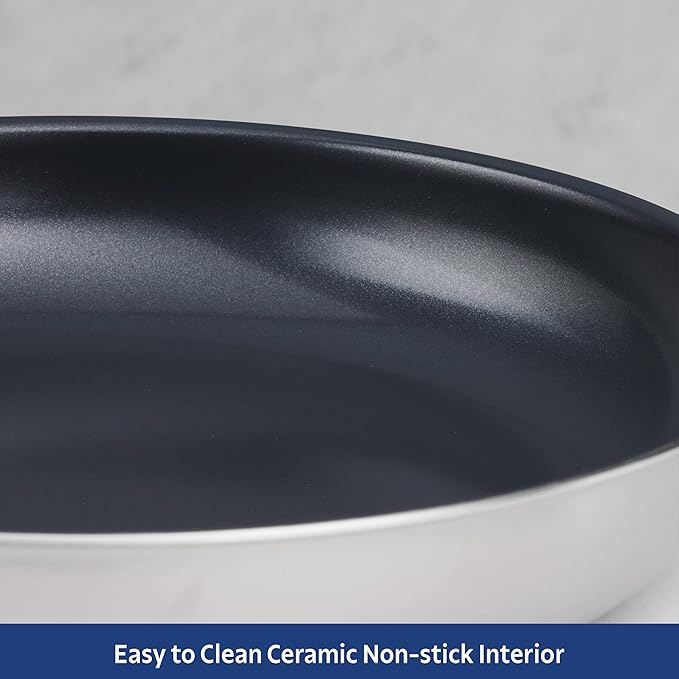Tramontina Signature 8-Inch Tri-Ply Clad Stainless Steel Small Frying Pan with Ceramic Non Stick Interior, Induction-Ready Nonstick Skillet, Oven-Safe, Made in Brazil
