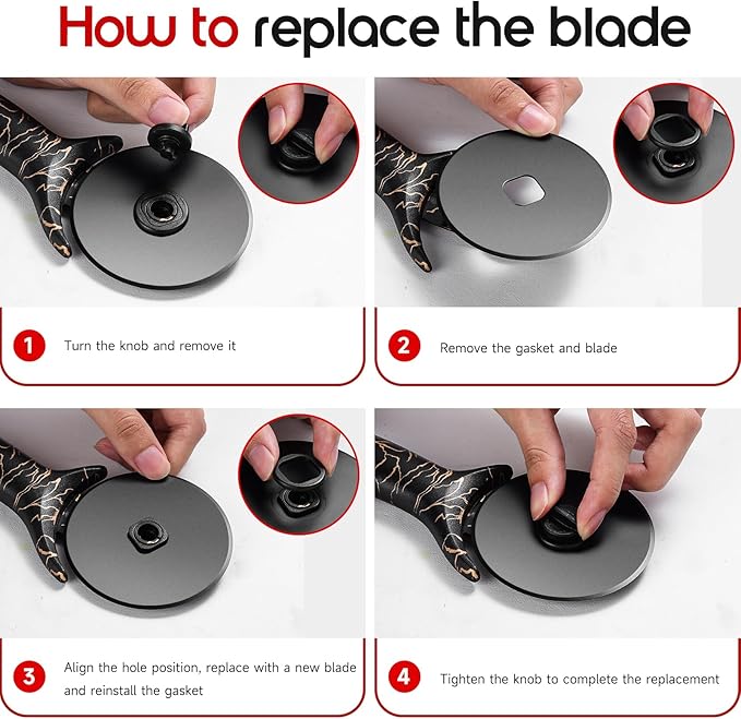 pizza cutter wheel with Removable and Washable Blade - Perfect for pizza Rolls, Pastry, Cheese, and cakes - Easy to Clean and Replace - Non-slip Grip for Smooth Cutting 8.47 Inches (Black)
