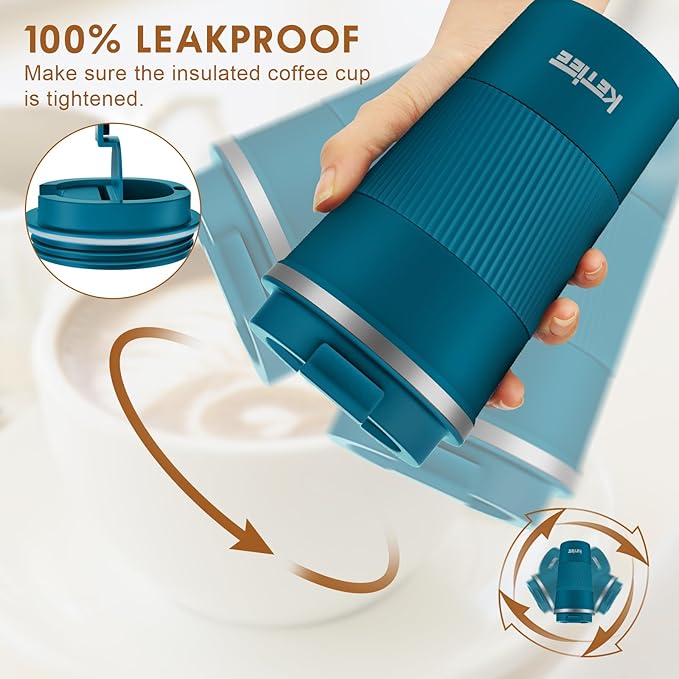 KETIEE Travel Coffee Mug 12oz: Insulated Coffee Cup with Leakproof Lid, Coffee Tumbler, Vacuum Stainless Steel Reusable Coffee Cups, Coffee Mug to Go for Hot/Iced Water (Blue)