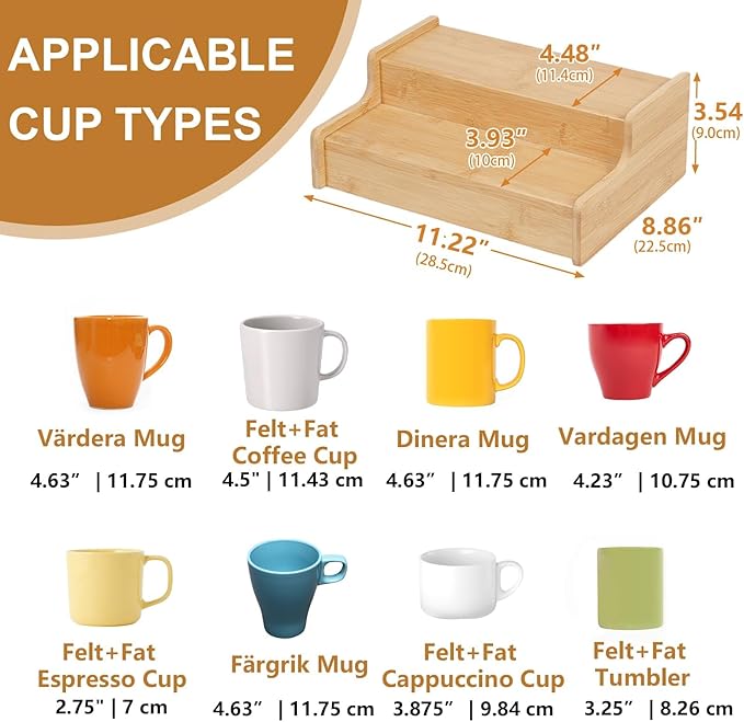 2-Tier Expandable Bamboo Coffee Mug Holder, Mug Organizer for Kitchen Cabinets, Mug Cup Rack, Multi-Functional Cup Holder Shelf, Coffee Bar Organizer, Home