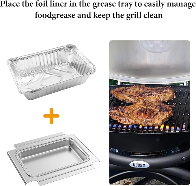 LS'BABQ Grease Catch Pan Holder with 10 Pack Aluminum Foil Grill Drip Pan for Weber Q100 Q120 Q1000 Q1200 Series Gas Grill,BBQ Replacement Parts for Weber 80346/41887