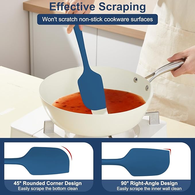 4 Pcs Silicone Spatula Set, 11.4 In, 600°F Heat Resistant Rubber Spatulas for Baking, Cooking & Mixing, Flexible and Non-Stick Kitchen Utensils, Seamless & Dishwasher Safe (Blue)