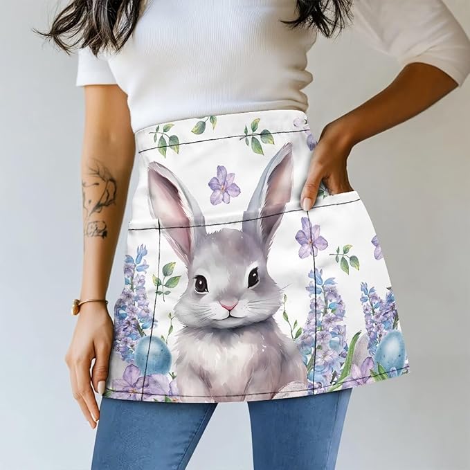 Server Waitress Waist Apron with 3 Pockets, Short Aprons for Servers,Waiter Apron For Waiter Accessories