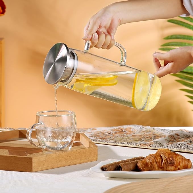 Heat Resistant Glass Pitcher With Lid And Spout, Iced Tea Pitchers Beverage Pitchers For Fridge, Water Pitcher And Carafe 1500ml/51oz