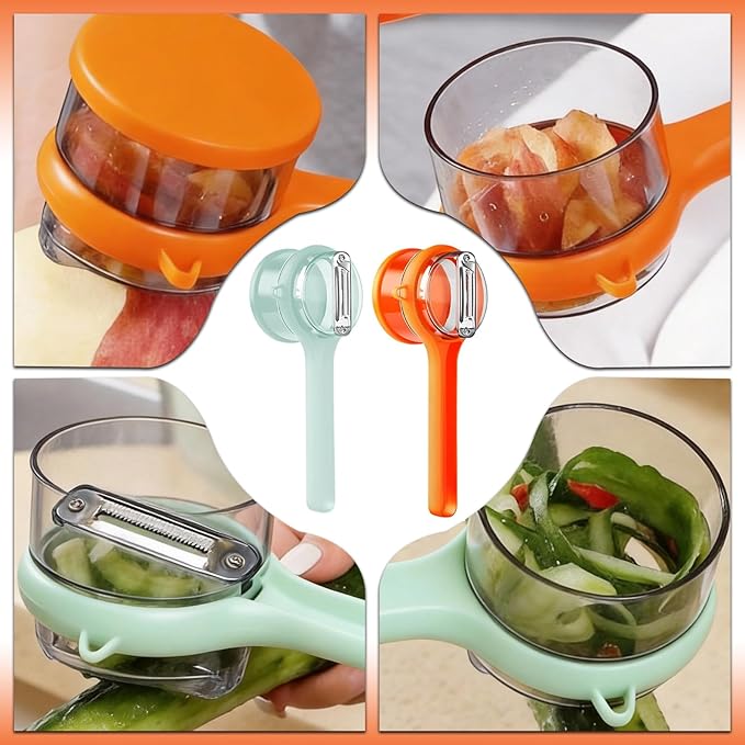 Multi Functional Vegetable Peeler for Kitchen with Bottle Opener,2 Pcs Peeler with Container, Stainless Steel Blade,Fruit and Vegetable Peeler with Storage Box,for peeling apples, potatoes, carrots