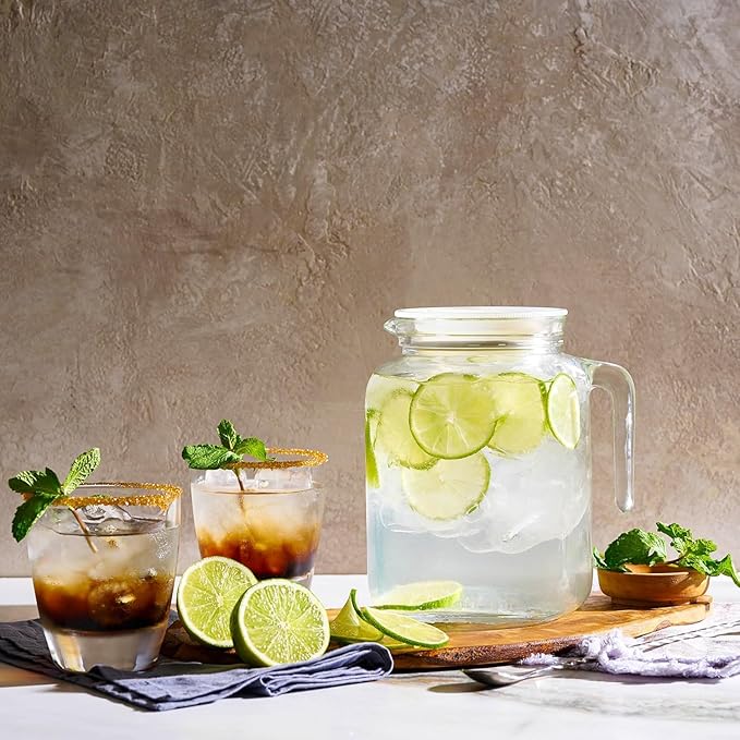 Hermetic Seal Glass Pitcher with Airtight Lid & Spout - 68oz Water Carafe for Homemade Juice, Iced Tea, Milk, Cold Brew Coffee, Lemonade - Fridge Door Jug Bottle with Handle, Clear Beverage Serveware