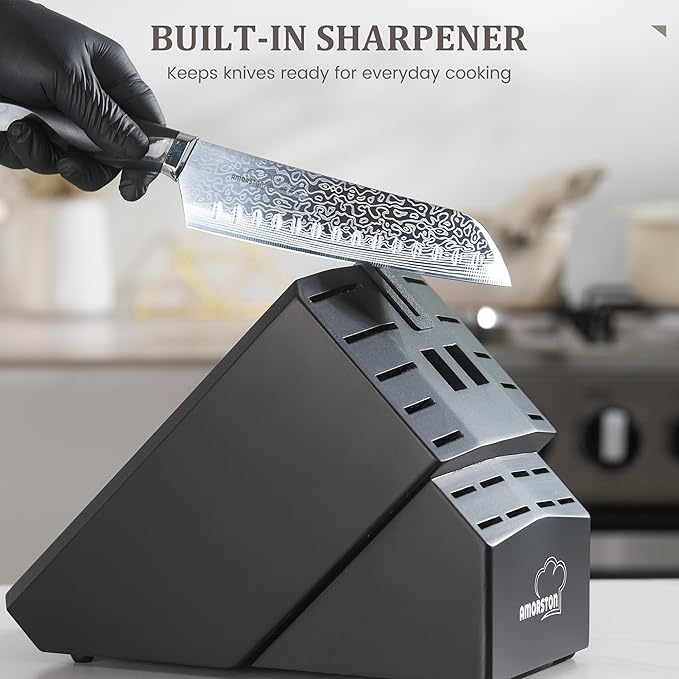 Amorston 22 Pieces Knife Set, Laser Engraved High Carbon Stainless Steel Knife Block Set, Full Tang Professional Kitchen Knife Set with Built-in Sharpener