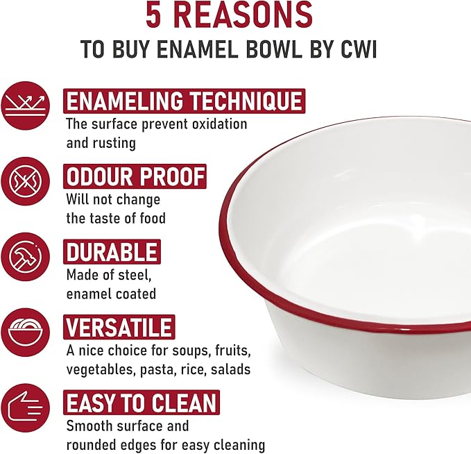 CWI Large Mixing Bowl for Kitchen - Vintage Metal Bowl for Kitchen, Camping, and Everyday Use - Chip-Resistant for Long-Lasting Durability